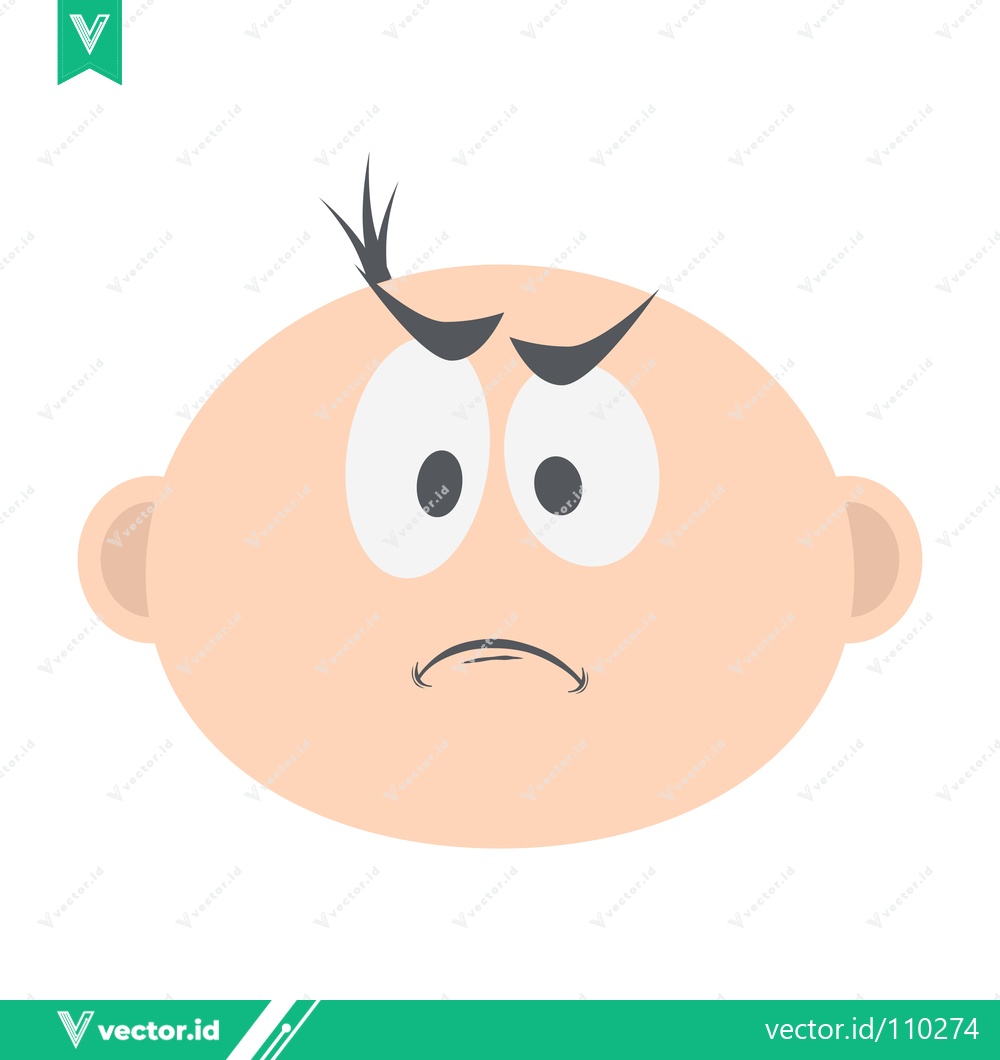 Premium Vector of Cartoon illustration of a grumpy babys face with a furrowed brow and a downturned mouth conveying frustration or displeasure