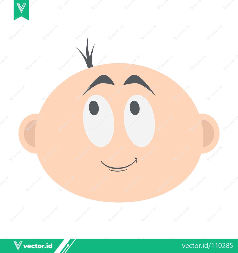 Premium Vector of Cartoon Baby Face with Curious Expression and Small Hair Tuft