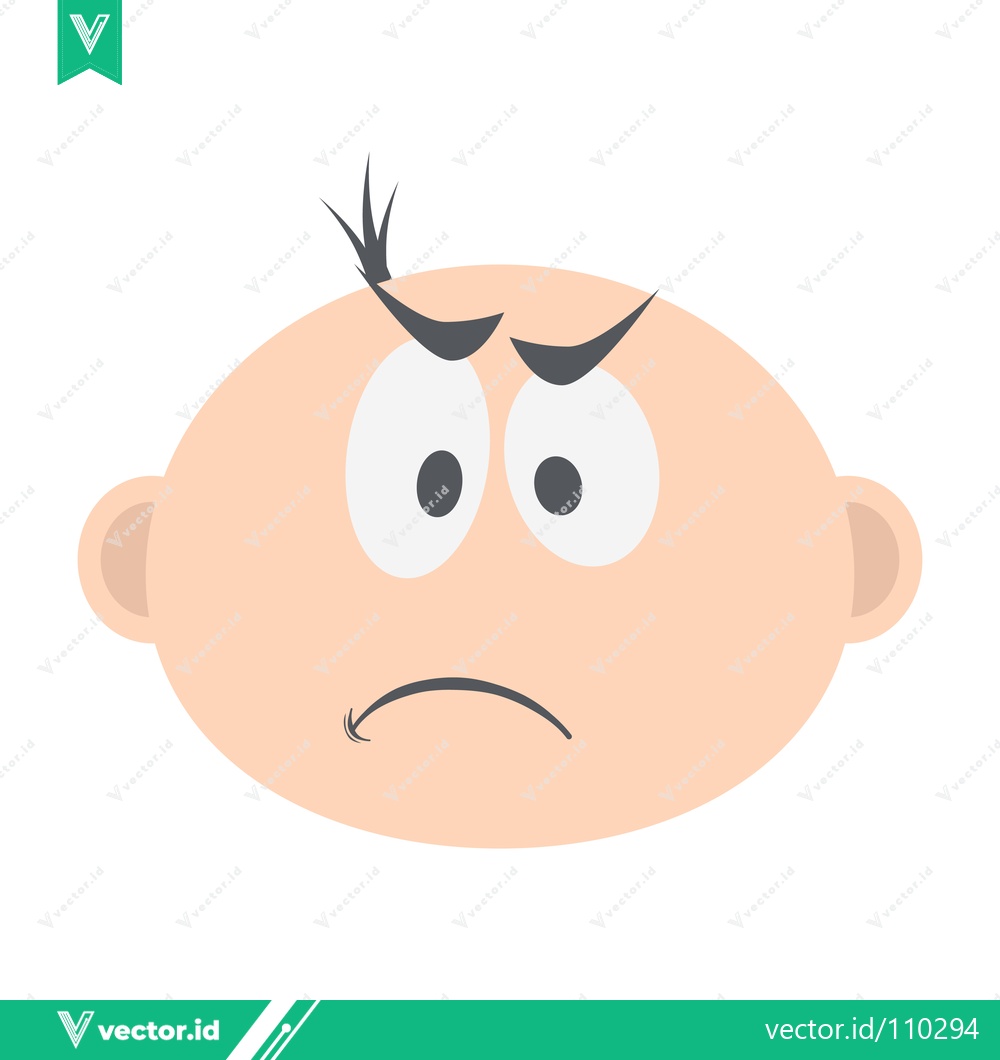 Premium Vector of Cartoon illustration of a grumpy baby face with a furrowed brow and downturned mouth