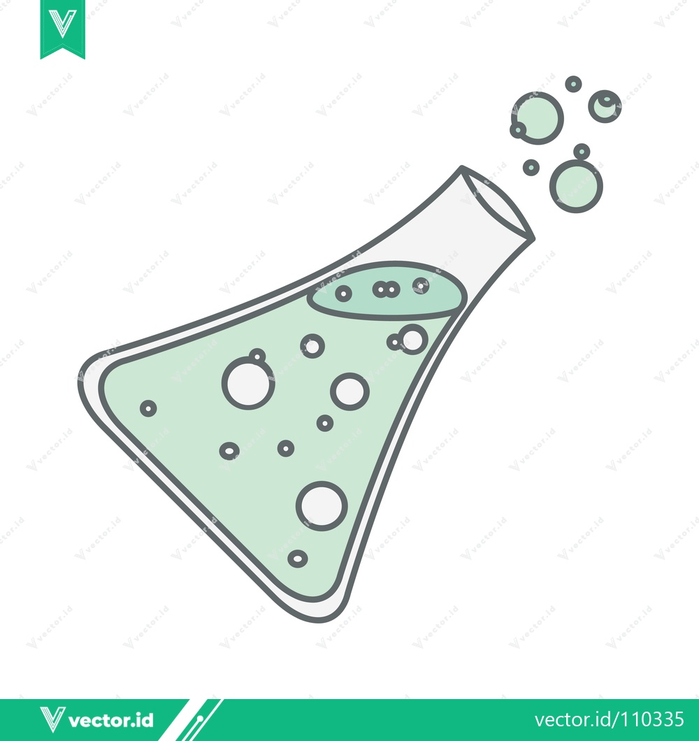 Premium Vector dari Cartoon Flask with Bubbling Green Liquid and Droplets
