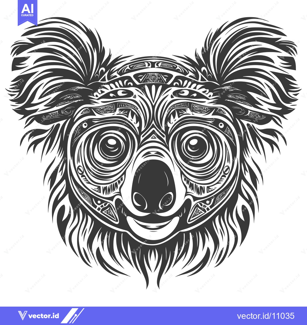 Premium Vector dari Abstract Black and White Koala Illustration with Geometric Pattern