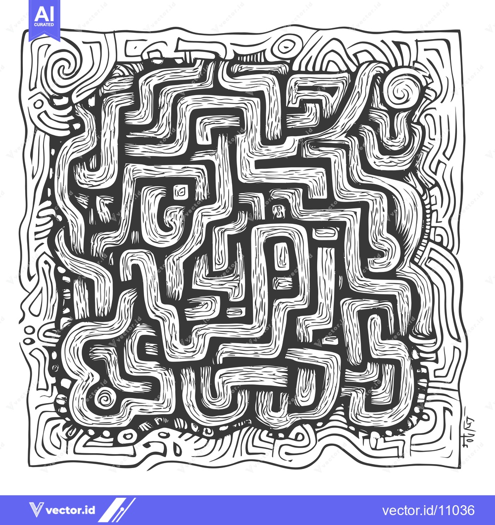 Premium Vector dari Abstract Black and White Labyrinth with Intricate Detail