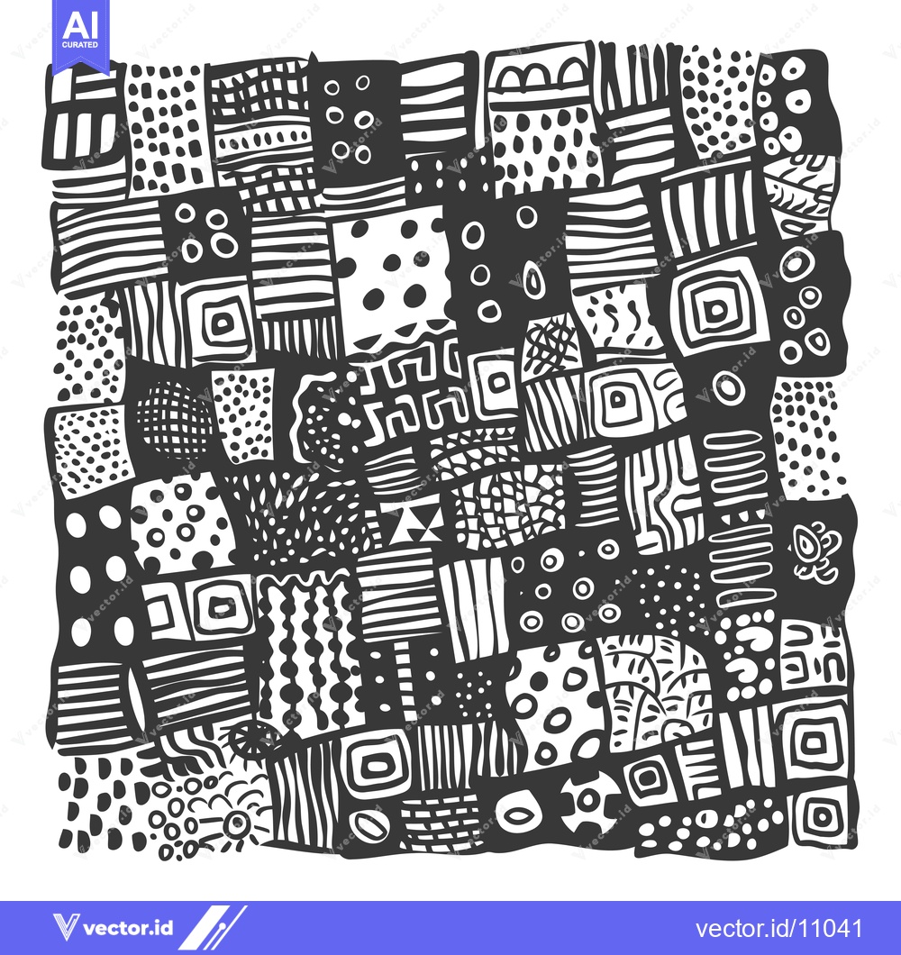 Premium Vector of Abstract Black and White Patchwork Pattern with Geometric and Organic