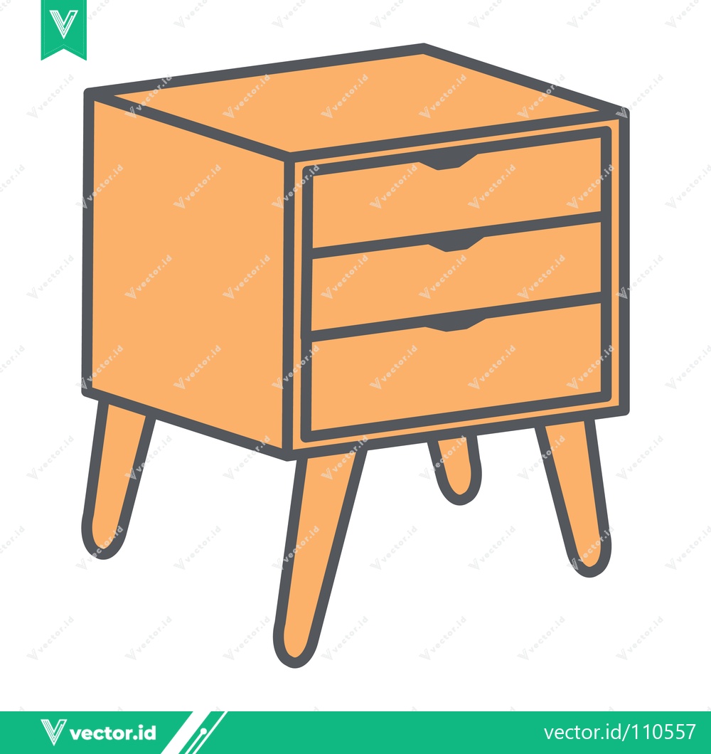 Premium Vector dari Mid-Century Modern Orange Nightstand with Three Drawers