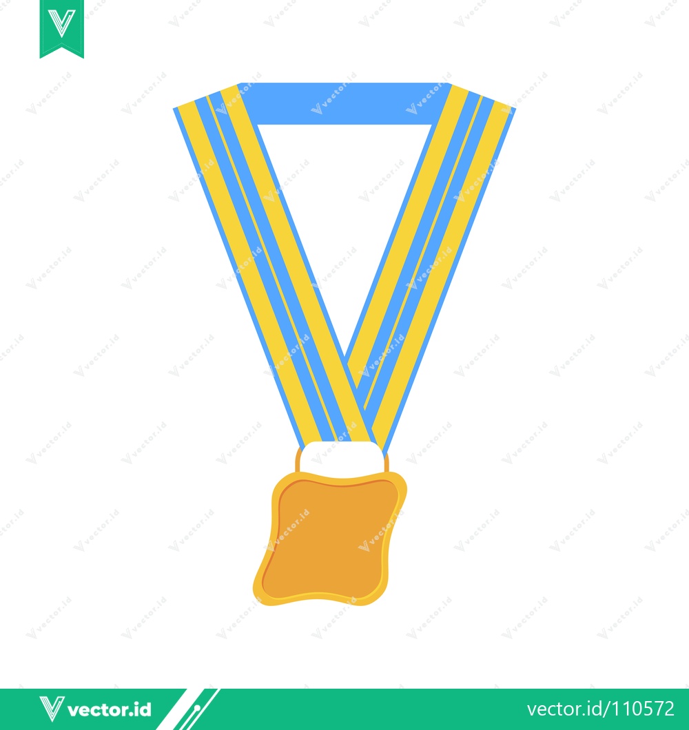 Premium Vector of Golden Medal with Blue and Yellow Ribbon
