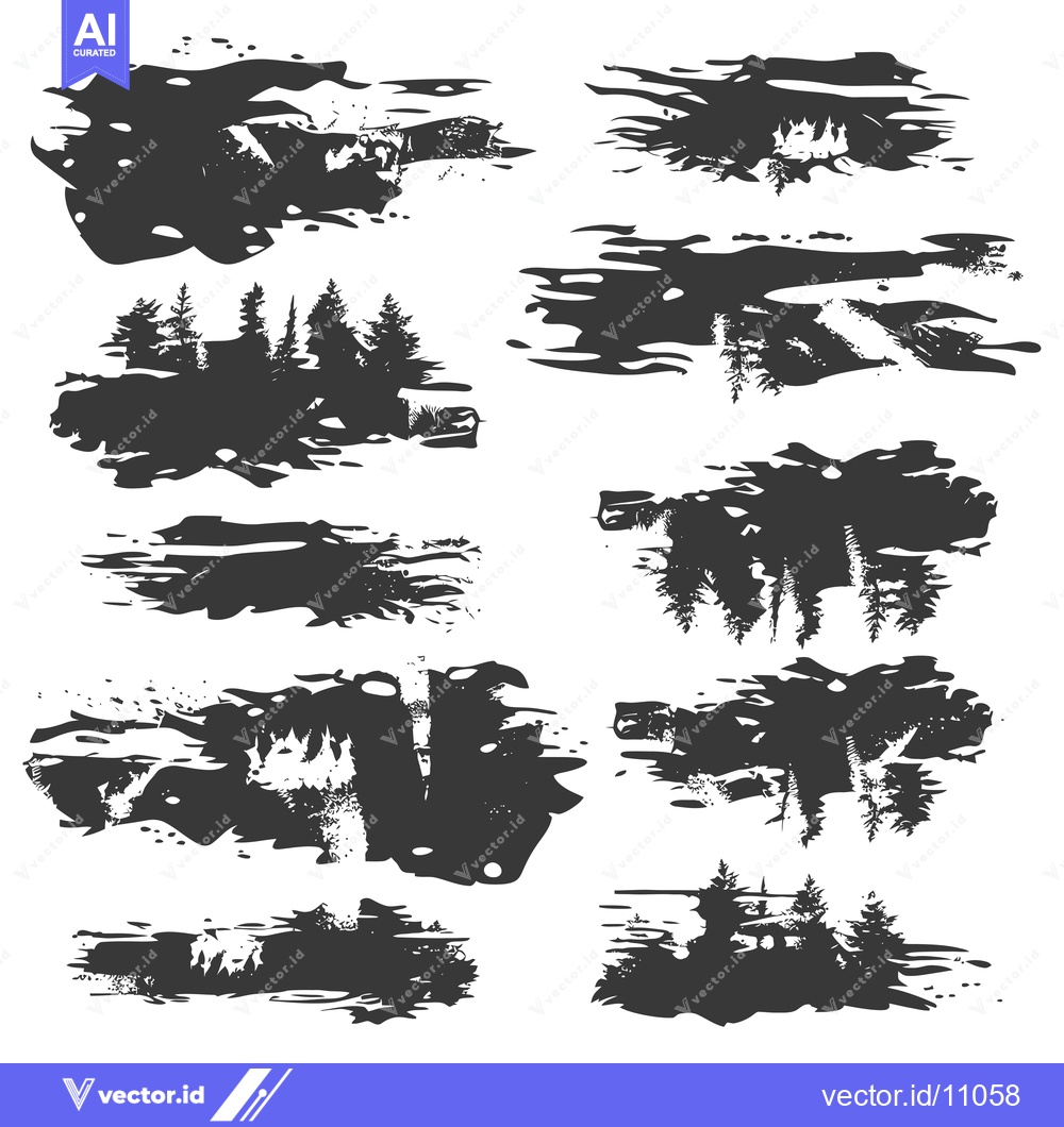 Premium Vector dari Abstract Black and White Silhouettes of Trees and Landscapes