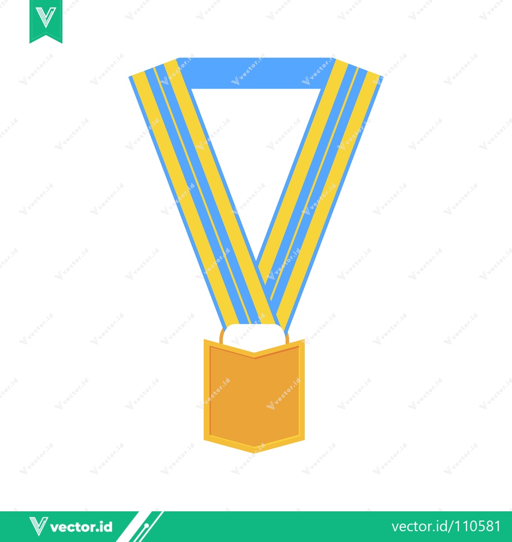 Premium Vector of Gold Medal with Blue and Yellow Ribbon Award