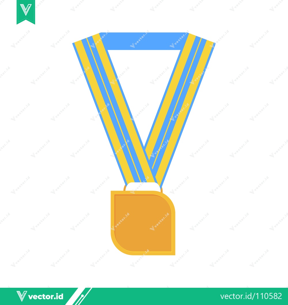 Premium Vector of Gold Medal with Blue and Yellow Ribbon