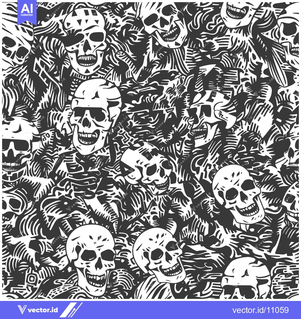 Premium Vector dari Abstract Black and White Skull Pattern with Intricate Details