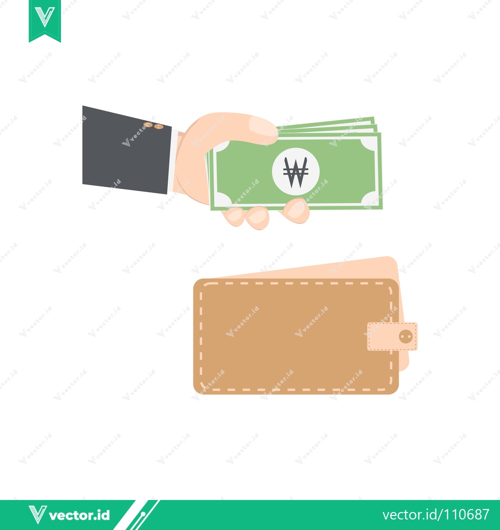 Premium Vector of Hand holding South Korean Won bills over an open wallet