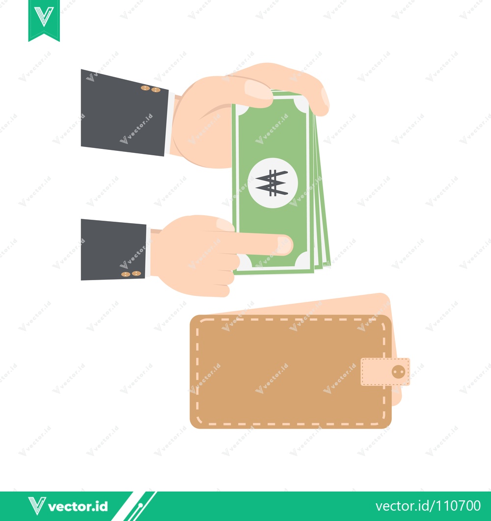Premium Vector of Hand giving Korean Won bills to wallet for payment