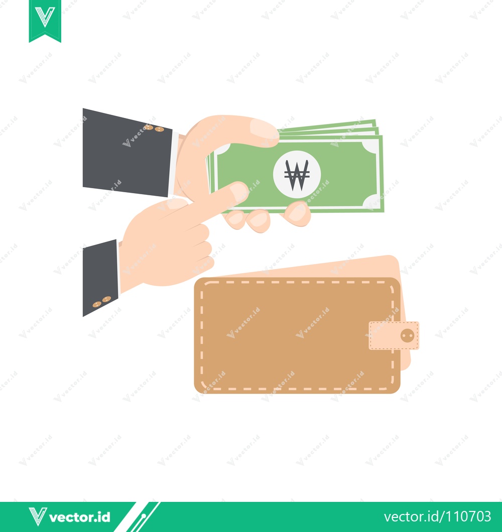 Premium Vector dari Hand giving Korean Won currency to wallet for payment