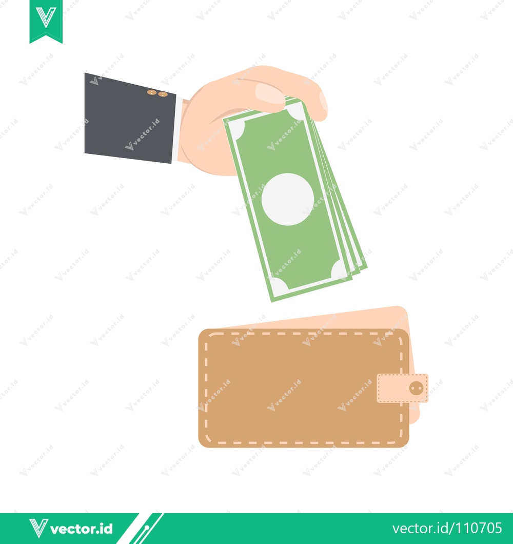 Premium Vector dari Hand putting money into a wallet financial transaction concept