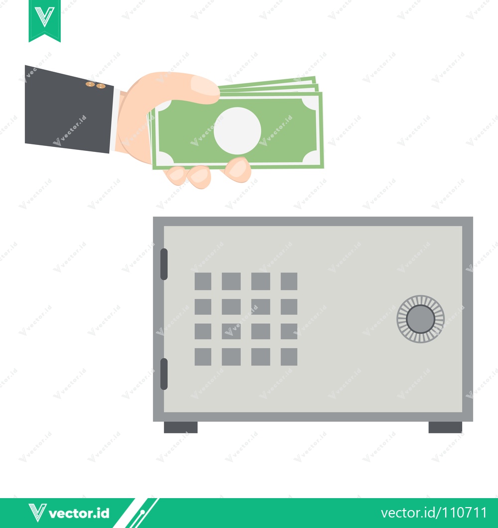 Premium Vector of Hand holding money inserting into a safe deposit box