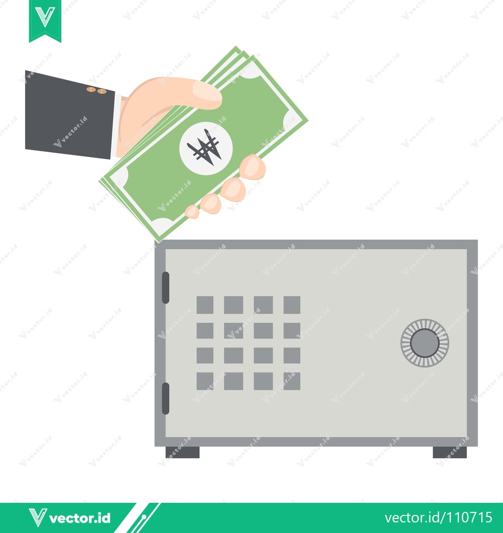 Premium Vector dari Hand depositing money into a safe representing savings and security