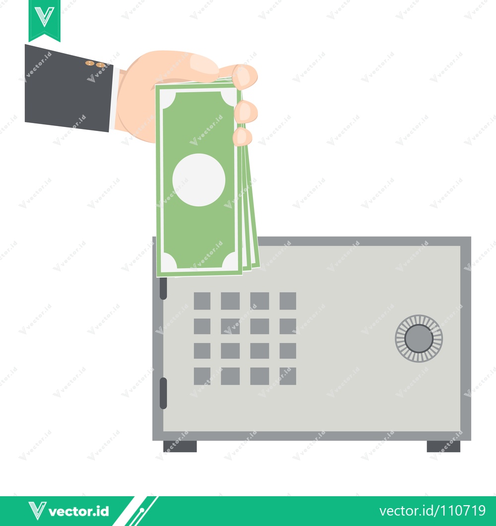 Premium Vector dari Hand Putting Money into a Safe Deposit Box for Security