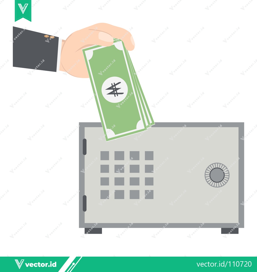 Premium Vector of Hand depositing money into a safe deposit box