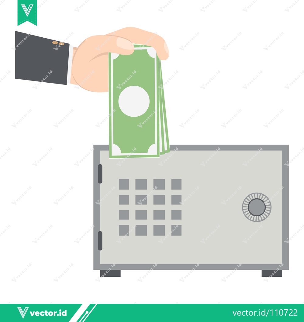 Premium Vector of Hand depositing money into a safe symbolizing savings and security