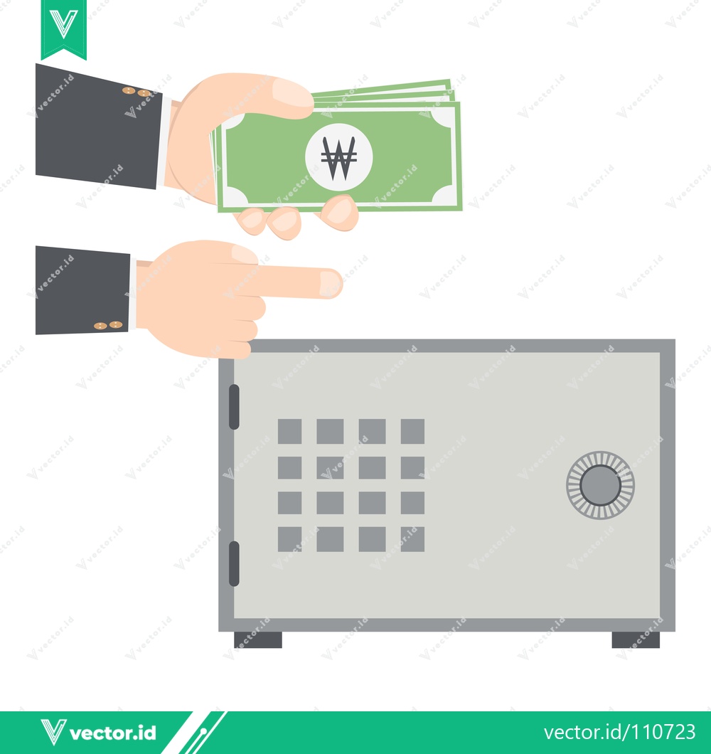 Premium Vector dari Hand depositing Korean Won currency into a secure safe symbolizing financial security and savings