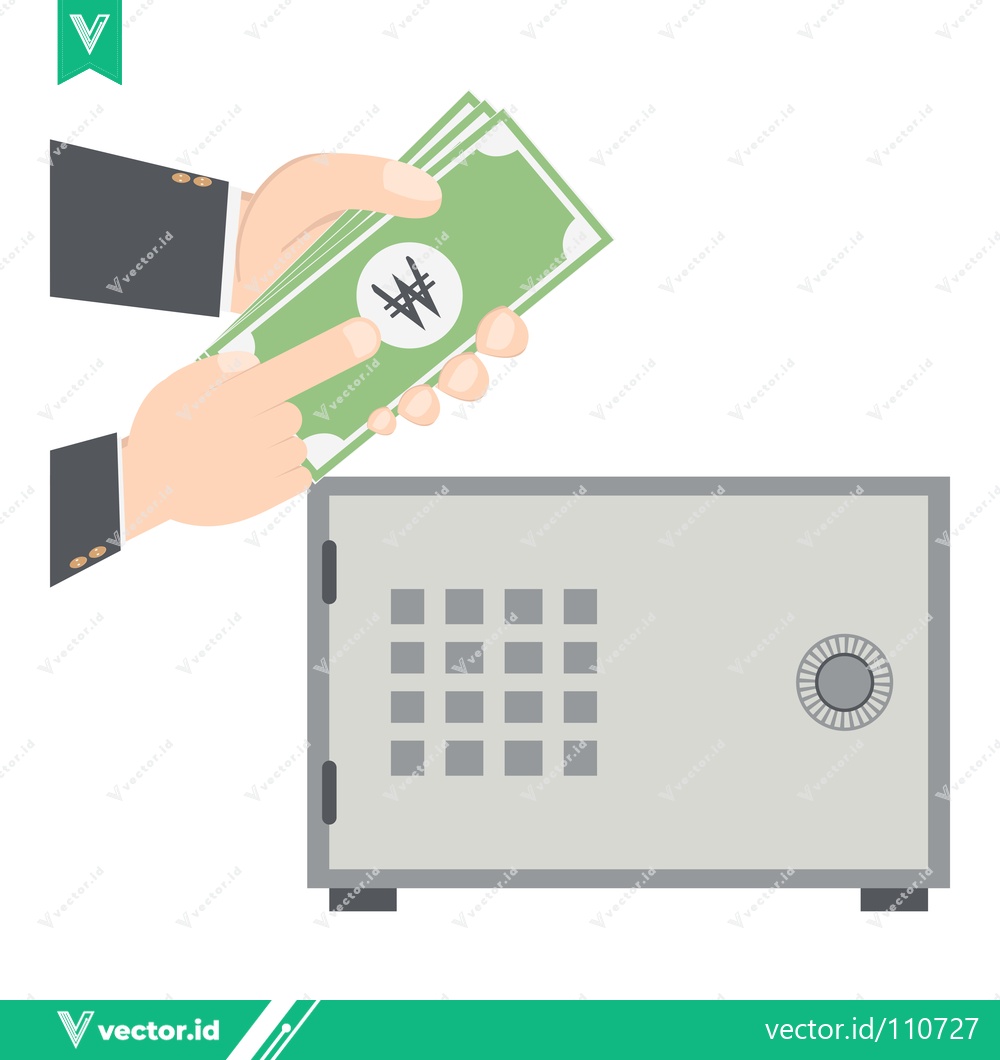 Premium Vector of Hands depositing Nigerian Naira banknotes into a secure safe deposit box