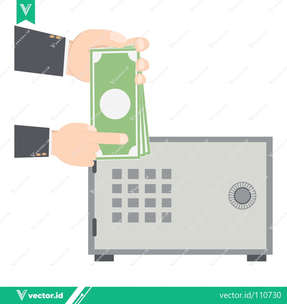 Premium Vector dari Person depositing money into a safe with a keypad