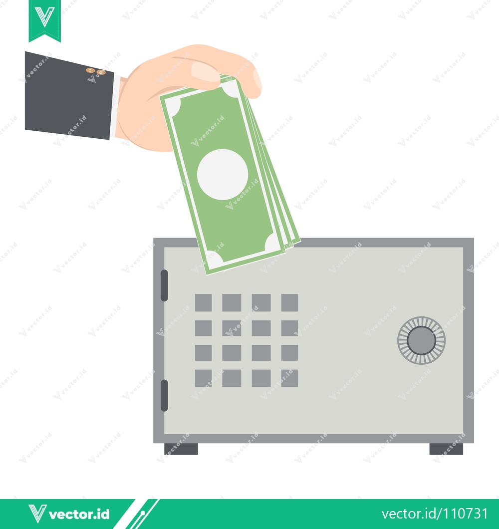 Premium Vector of Hand depositing money into a safe representing savings and security