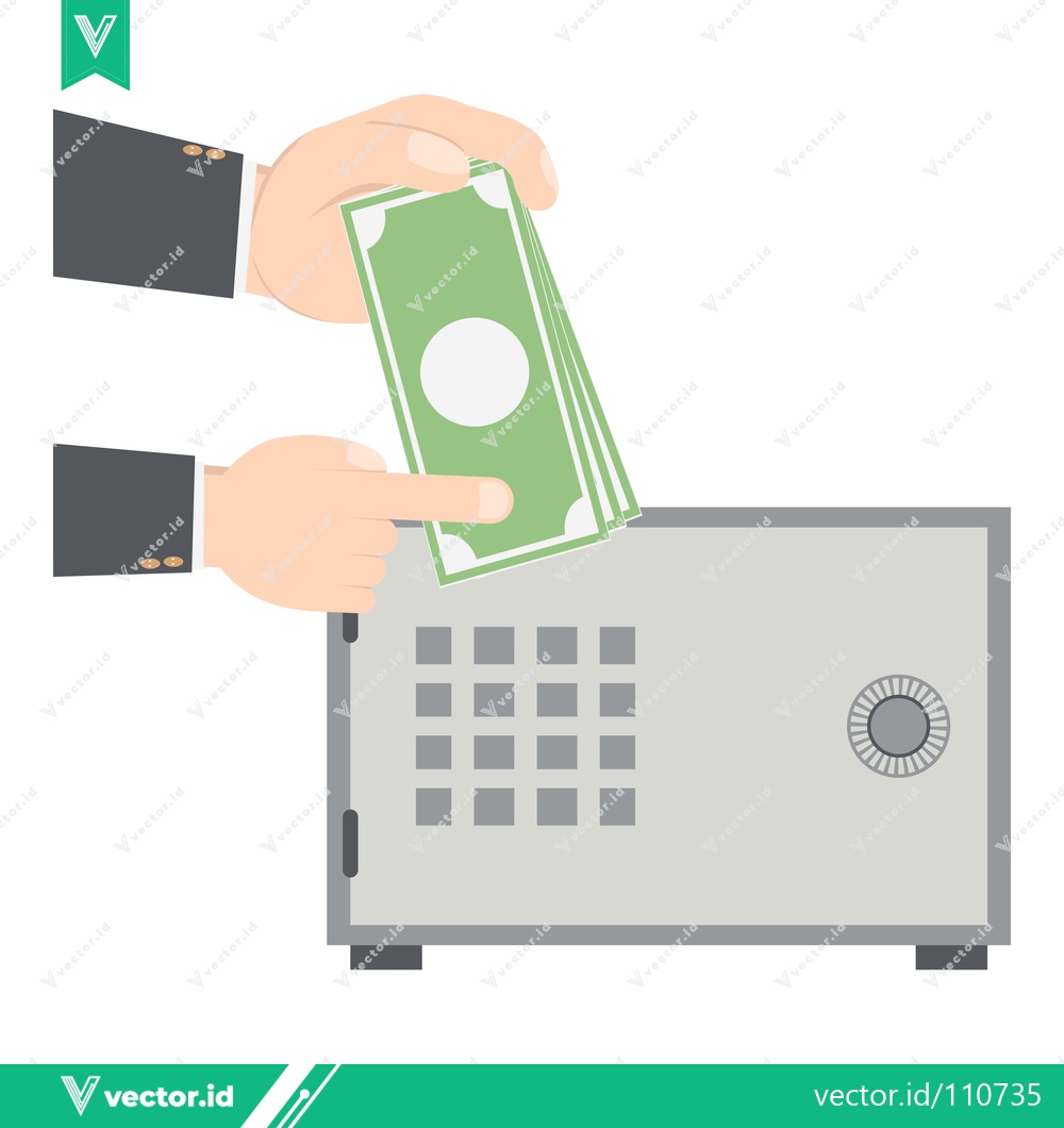 Premium Vector dari Hands depositing money into a secure safe for financial security