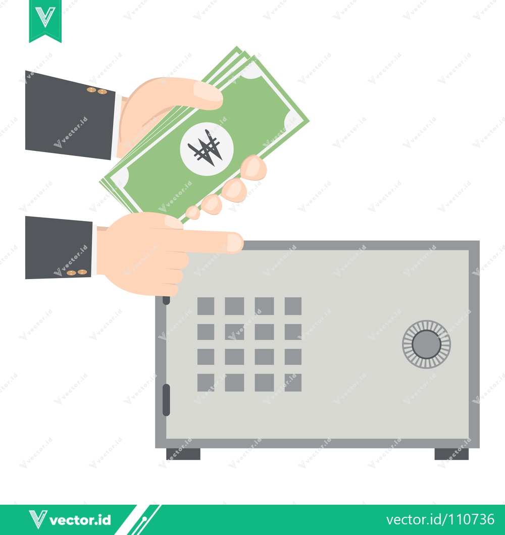 Premium Vector dari Hands depositing money into a safe deposit box