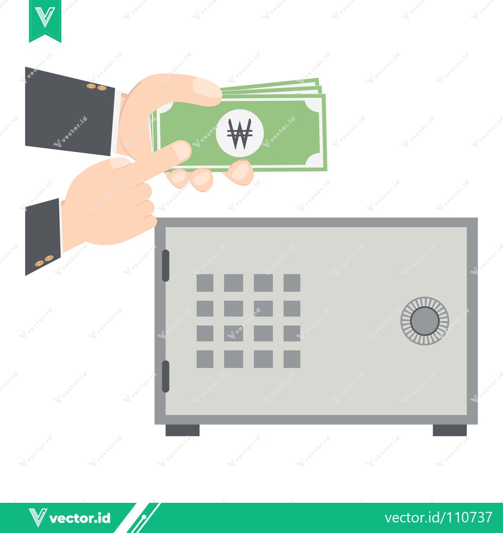 Premium Vector dari Hands putting South Korean Won banknotes into a safe deposit box for security and savings