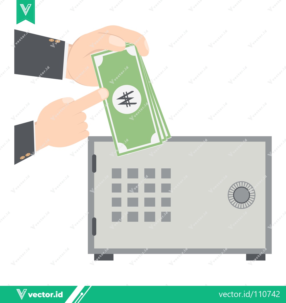 Premium Vector of Hands depositing money into a safe symbolizing savings and security