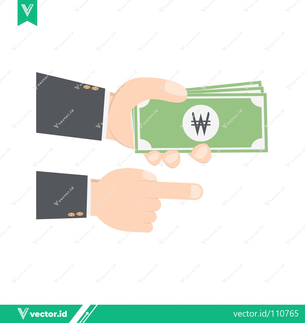 Premium Vector of Hand giving South Korean Won banknotes pointing finger indicating transaction