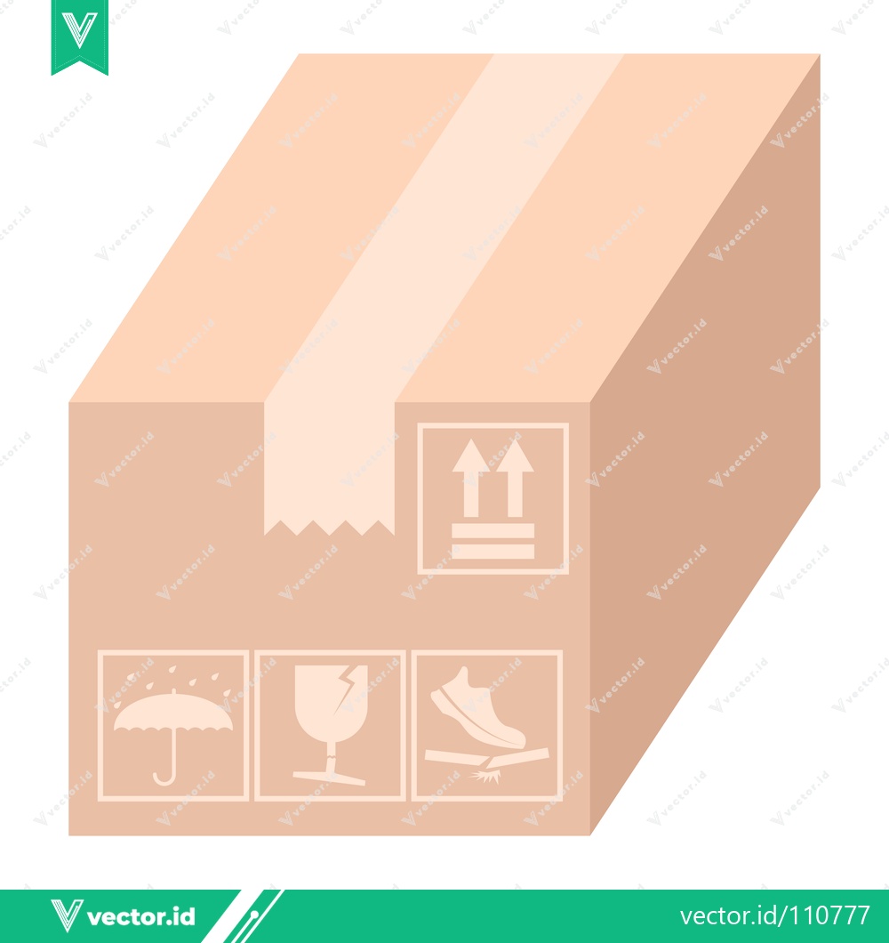 Premium Vector of Cardboard Shipping Box with Fragile and Handling Symbols