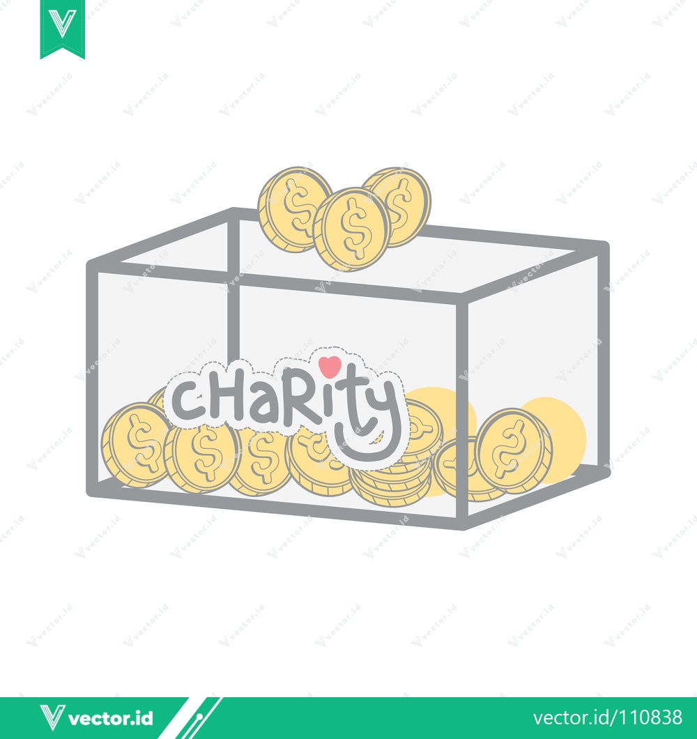 Premium Vector of Charity Donation Box Filled with Coins and Logo
