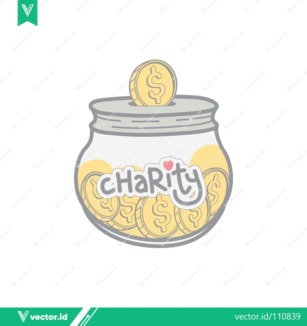 Premium Vector of Charity Jar with Coins and Dollar Signs