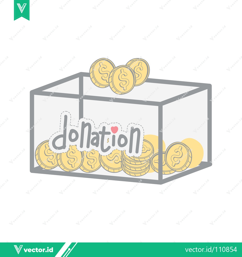 Premium Vector dari Clear Donation Box Filled with Coins and Word Donation