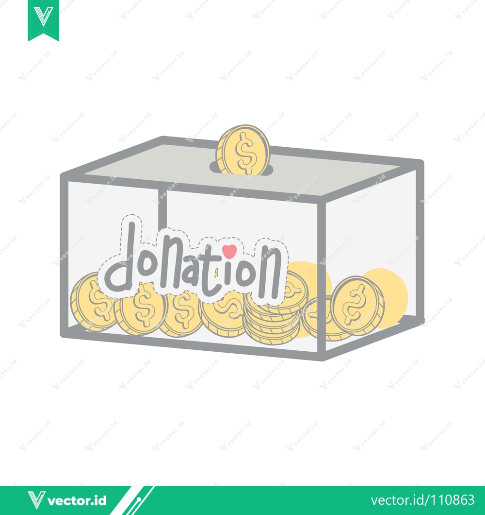 Premium Vector of Transparent Donation Box Filled with Coins and the Word Donation