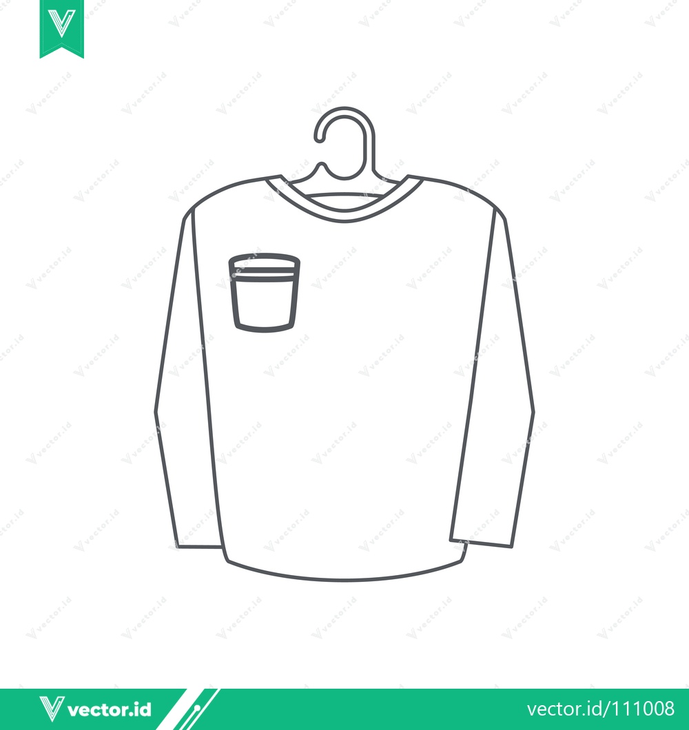 Premium Vector of Simple Line Drawing of a Long-Sleeved Shirt with Pocket on Hanger