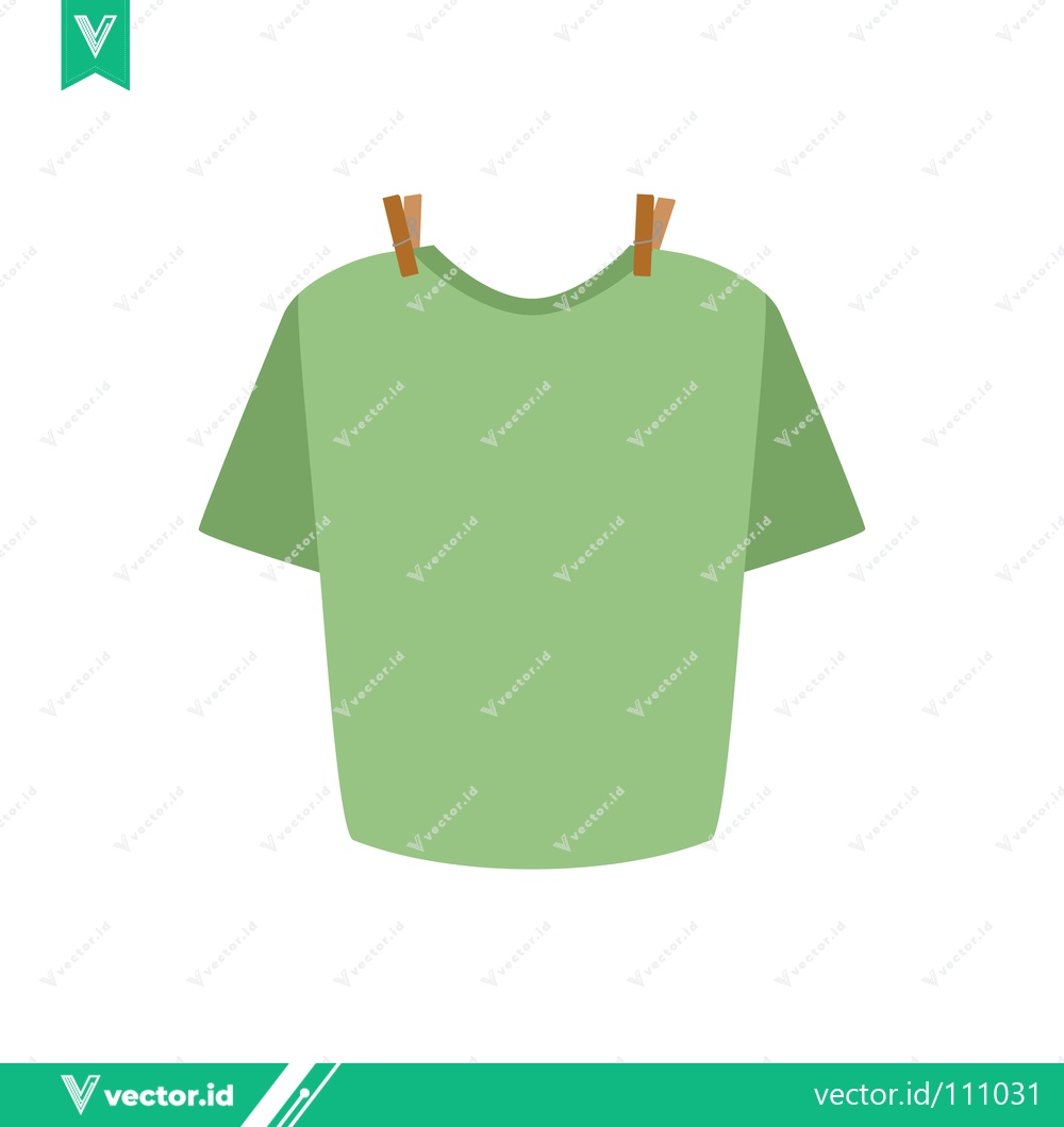 Premium Vector of Simple Green T-Shirt Drying on a Clothesline