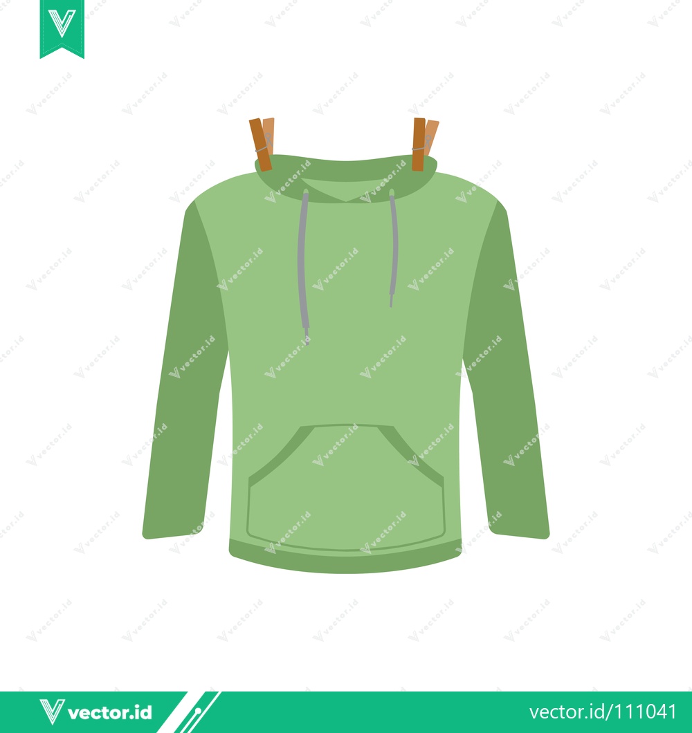 Premium Vector of Green Hoodie Drying on Clothesline with Clothespins