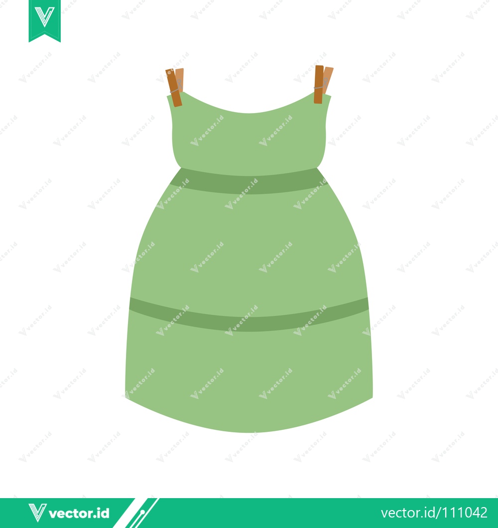 Premium Vector dari Green Dress Hanging on Clothesline with Clothespins