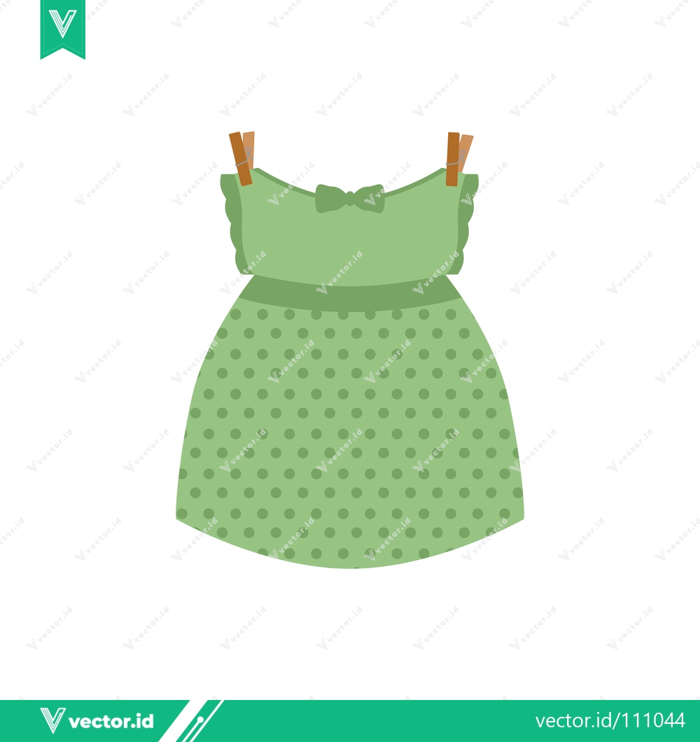 Premium Vector of Cute Green Baby Dress Hanging on Clothesline with Clothespins