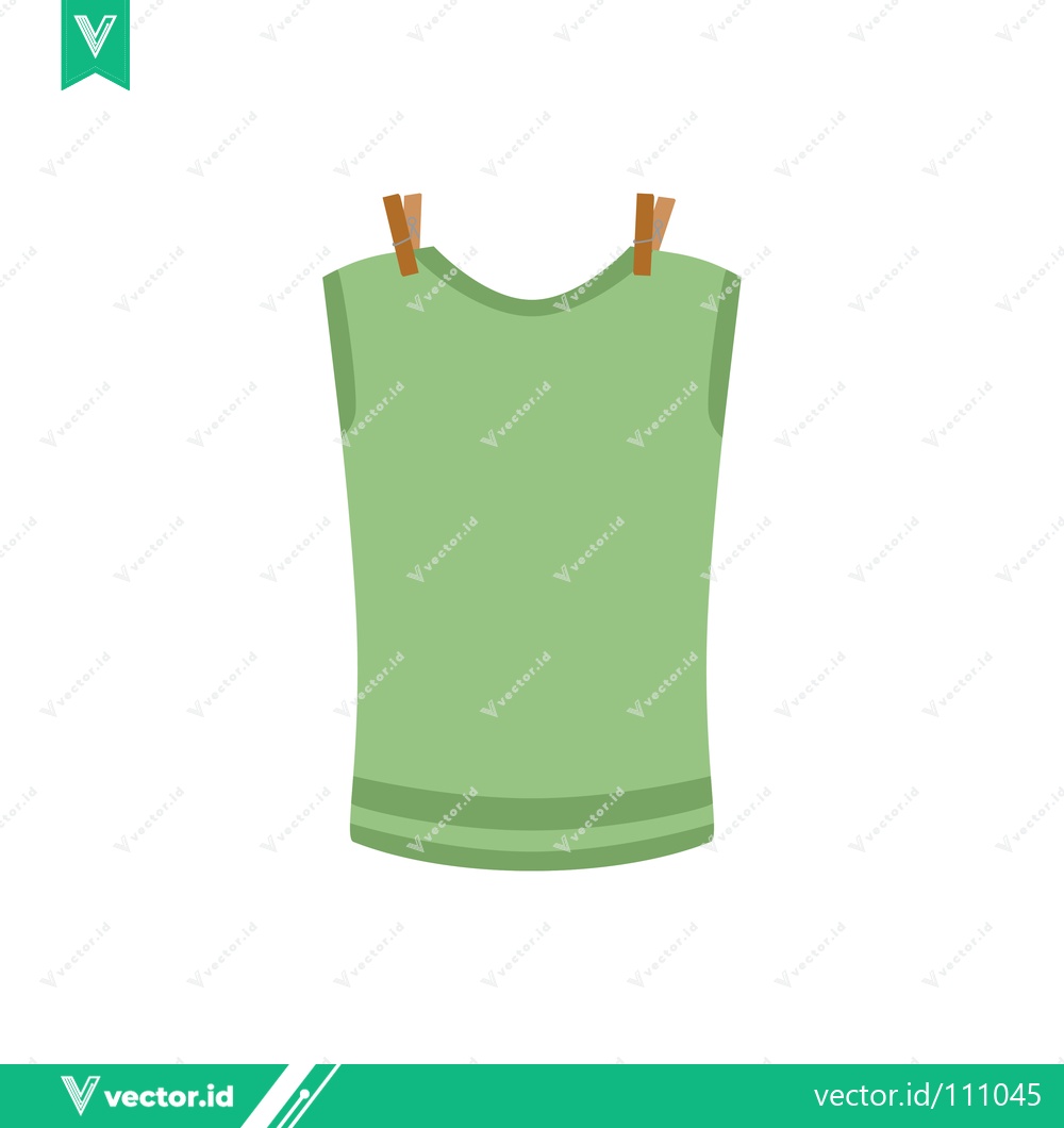 Premium Vector of Green T-shirt Drying on a Clothesline with Wooden Clothespins