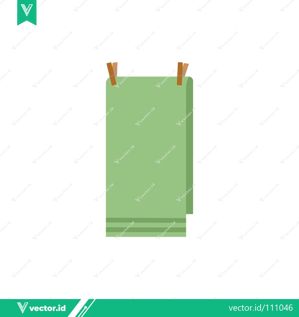 Premium Vector dari Green Towel Hanging on Clothesline with Wooden Clothespins