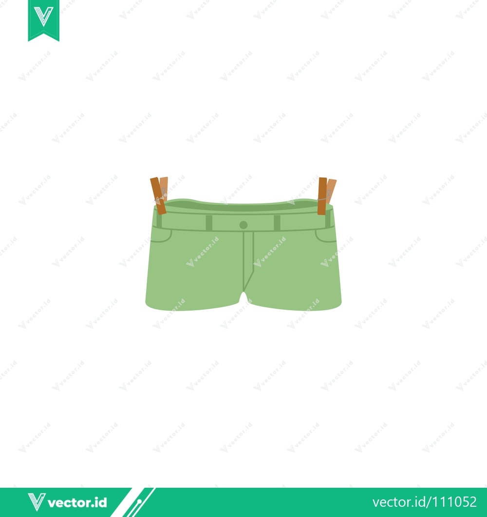 Premium Vector of Light Green Denim Shorts Hanging on Clothesline