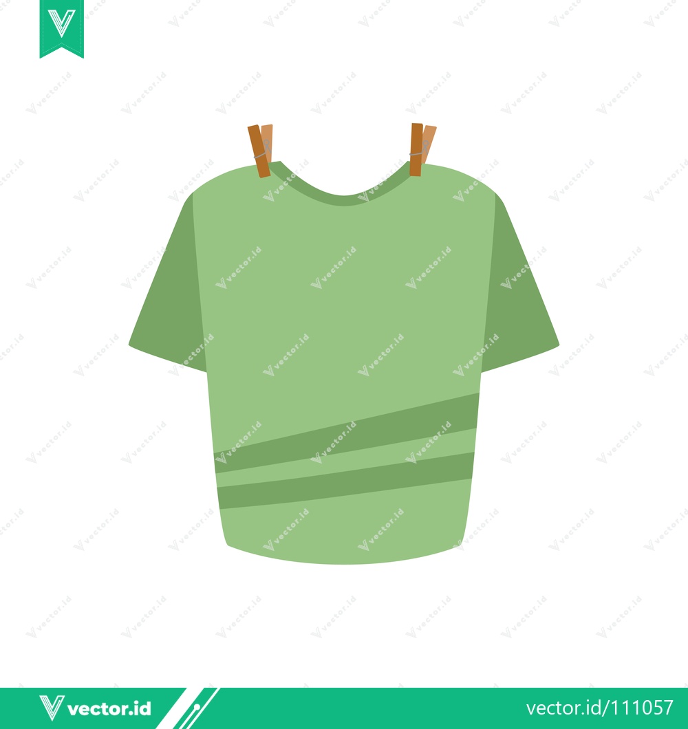Premium Vector of Green T-shirt hanging on a clothesline with clothespins