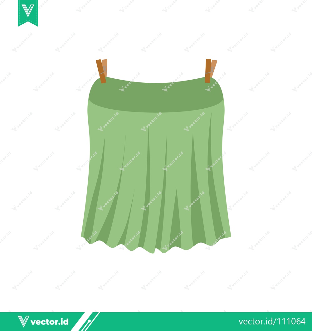Premium Vector of Green Skirt Drying on Clothesline with Clothespins
