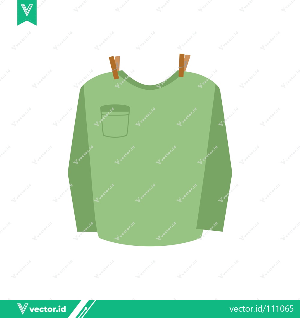 Premium Vector dari Green Long Sleeve Shirt with Pocket Hanging on Clothesline