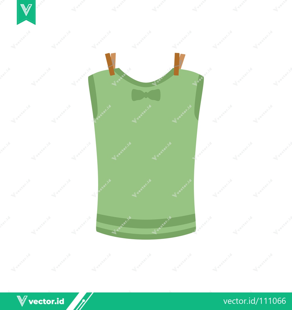 Premium Vector of Green Sleeveless Shirt with Bow Detail Hanging on Clothesline