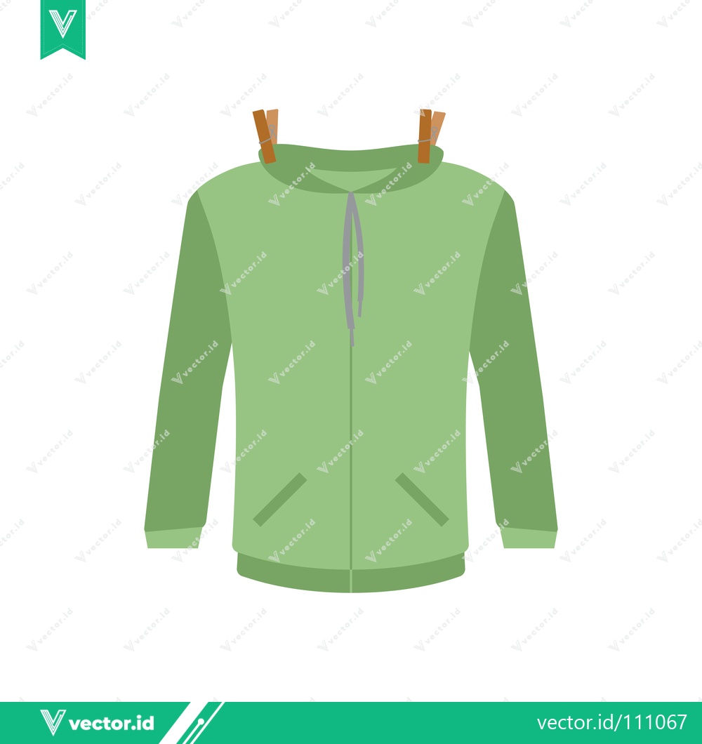 Premium Vector dari Green Hoodie Hanging on Clothesline with Clothespins