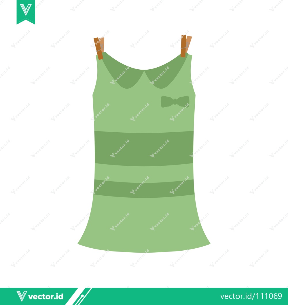 Premium Vector dari Green Dress with Bow and Stripes Hanging on Clothesline